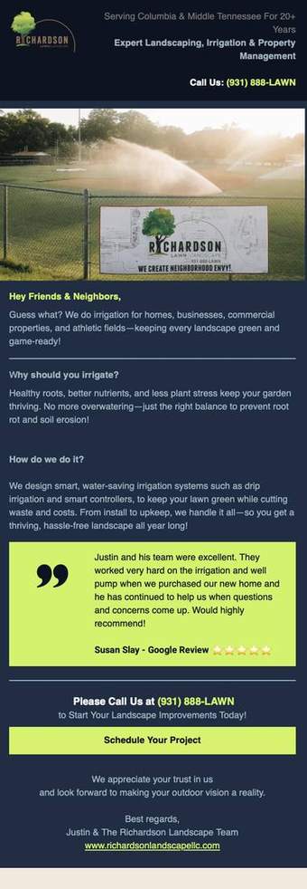 Irrigation services campaign for Richardson Lawn and Landscape